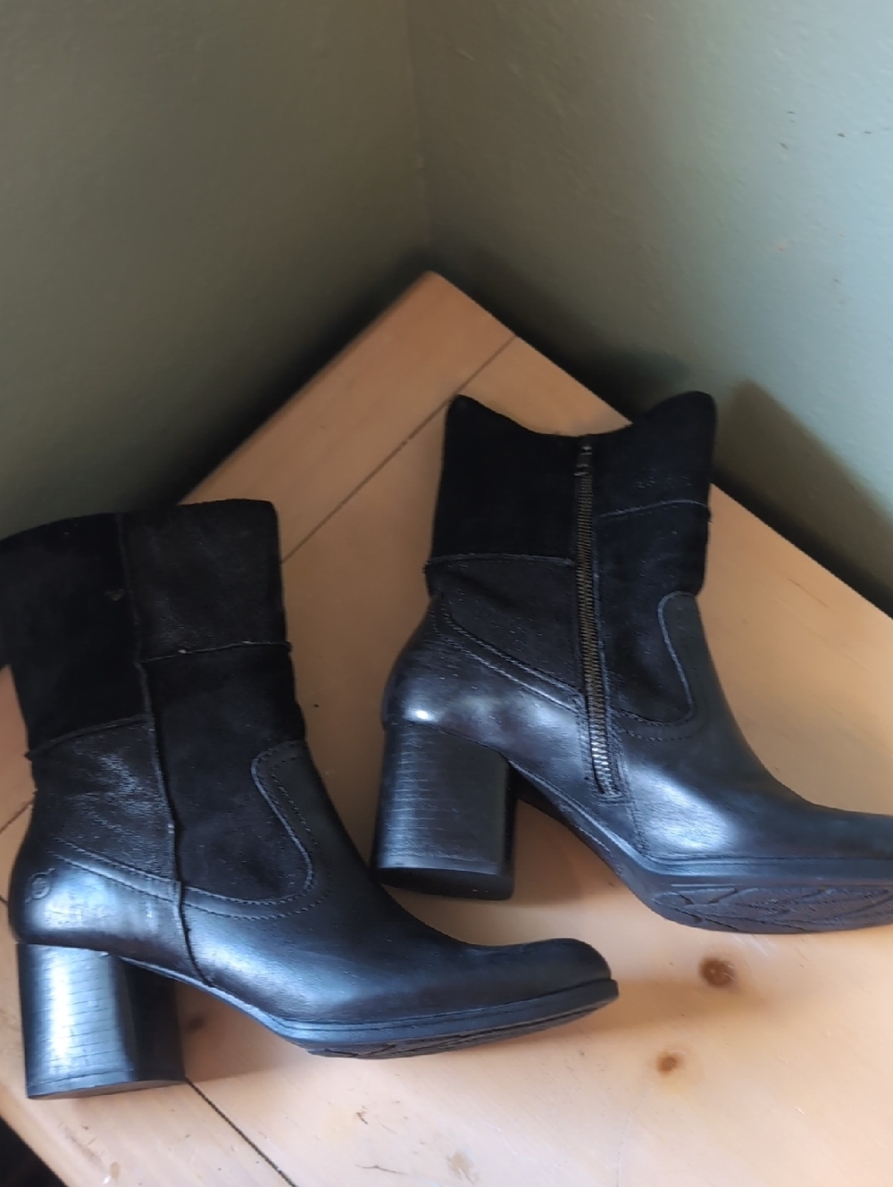 Born Black Leather & Suede Patchwork Upper Boots - Picture 2 of 9
